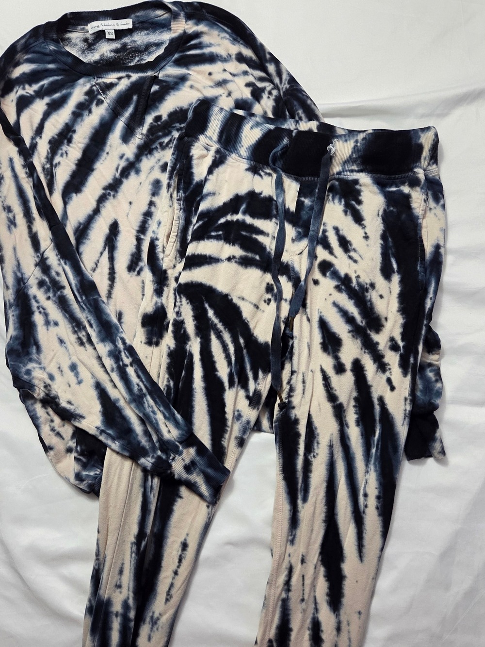 Navy Cream Tie Dye Jogger Sweatpants XS